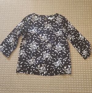 Merona Black Blouse with White Floral Print